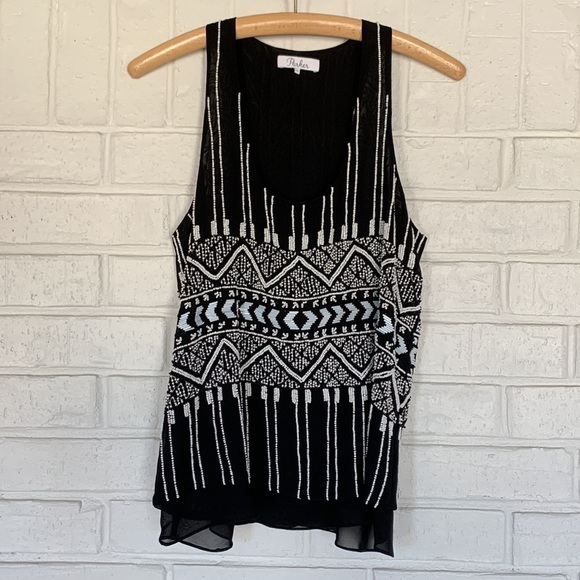 Parker Zuma Tank Silk Beaded Black White Size Medium - Picture 4 of 12